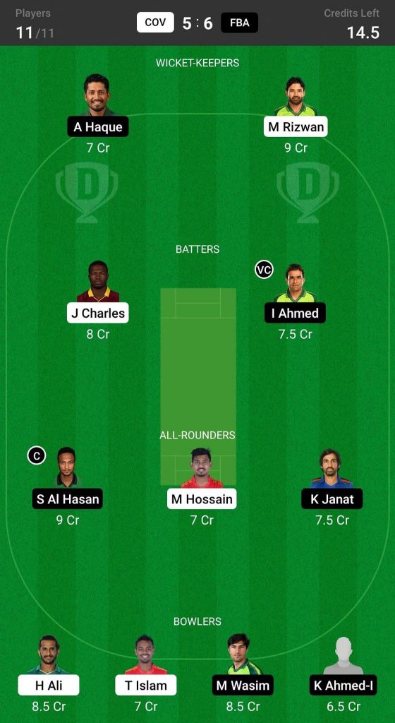 COV vs FBA Dream11 Prediction: Fantasy Cricket Tips, Dream11 Team, Today's Playing 11 and Pitch Report for Bangladesh Premier League 2023, Match 38