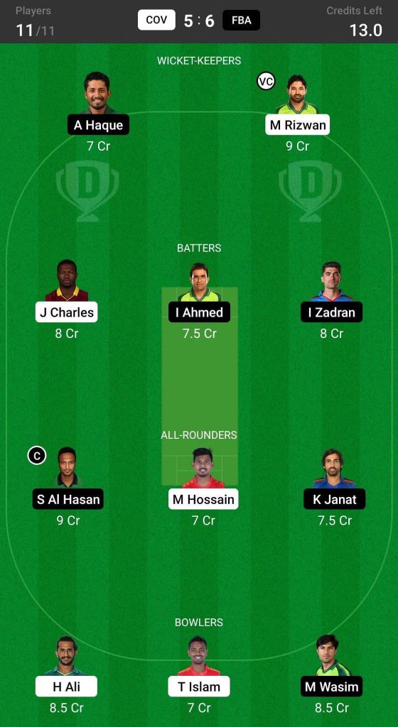 COV vs FBA Dream11 Prediction: Fantasy Cricket Tips, Dream11 Team, Today's Playing 11 and Pitch Report for Bangladesh Premier League 2023, Match 38