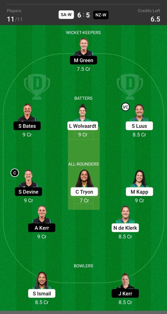 SA W vs NZ W Dream 11 Prediction Today's Match Team 2

