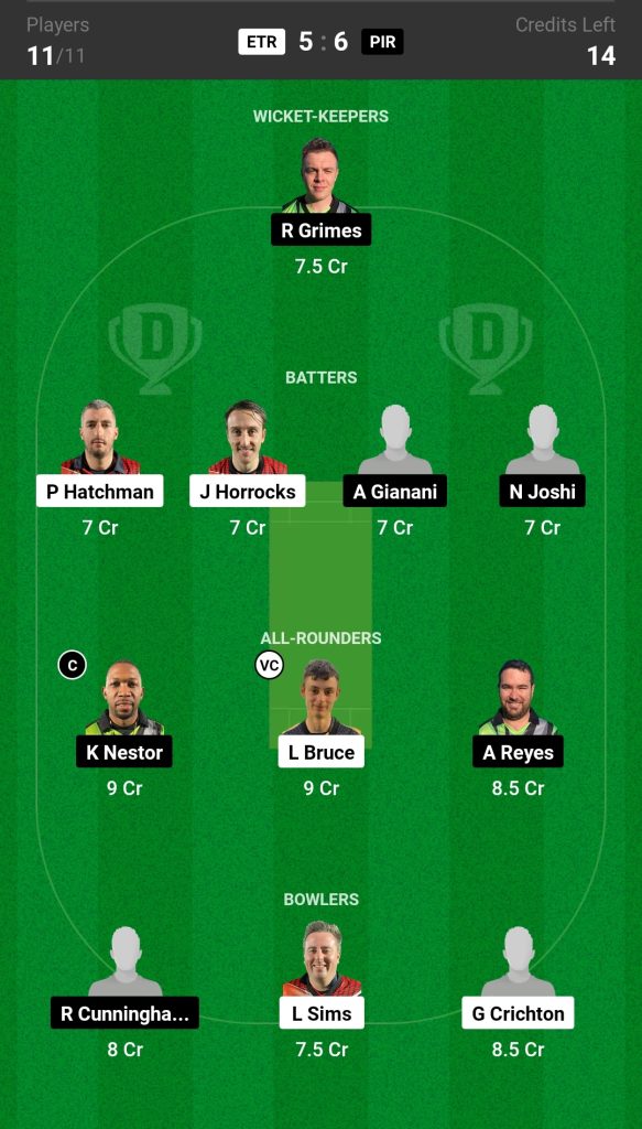 ETR vs PIR Dream 11 Prediction Today's Match Team 1

