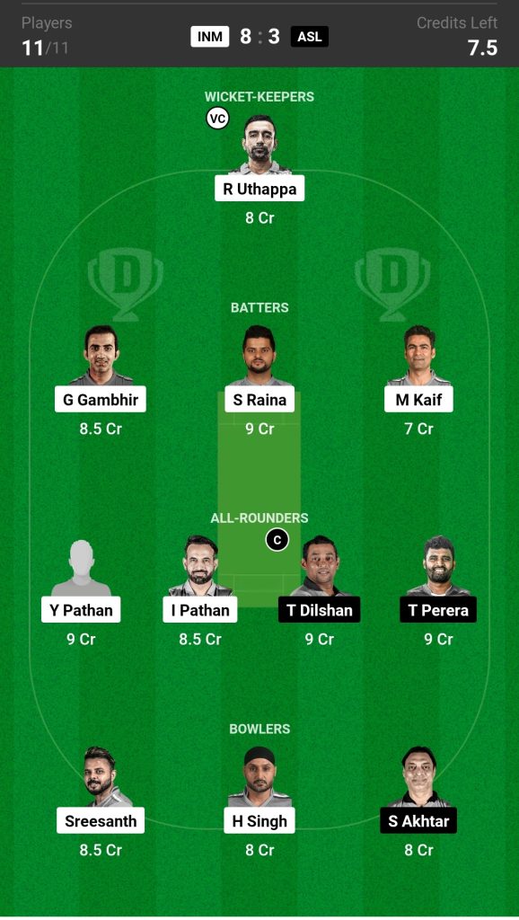 INM vs ASL Dream11 Prediction Today's Match Team 1

