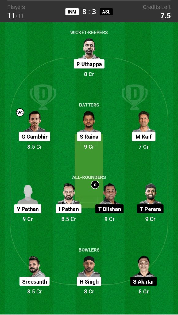 INM vs ASL Dream11 Prediction Today's Match Team 2

