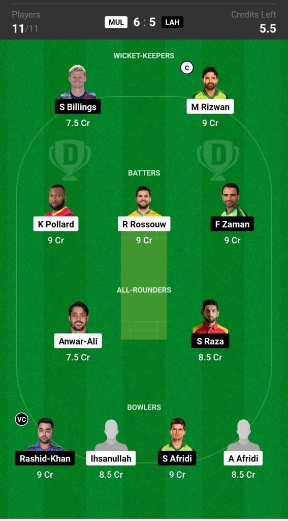 MUL vs LAH Dream11 Prediction Today's Match Team 2, PSL Final

