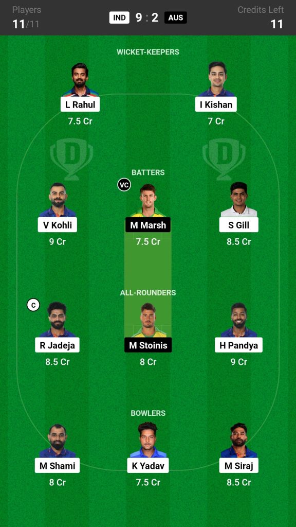 IND vs AUS Dream11 Prediction Today's Match Team 1, 2nd ODI

