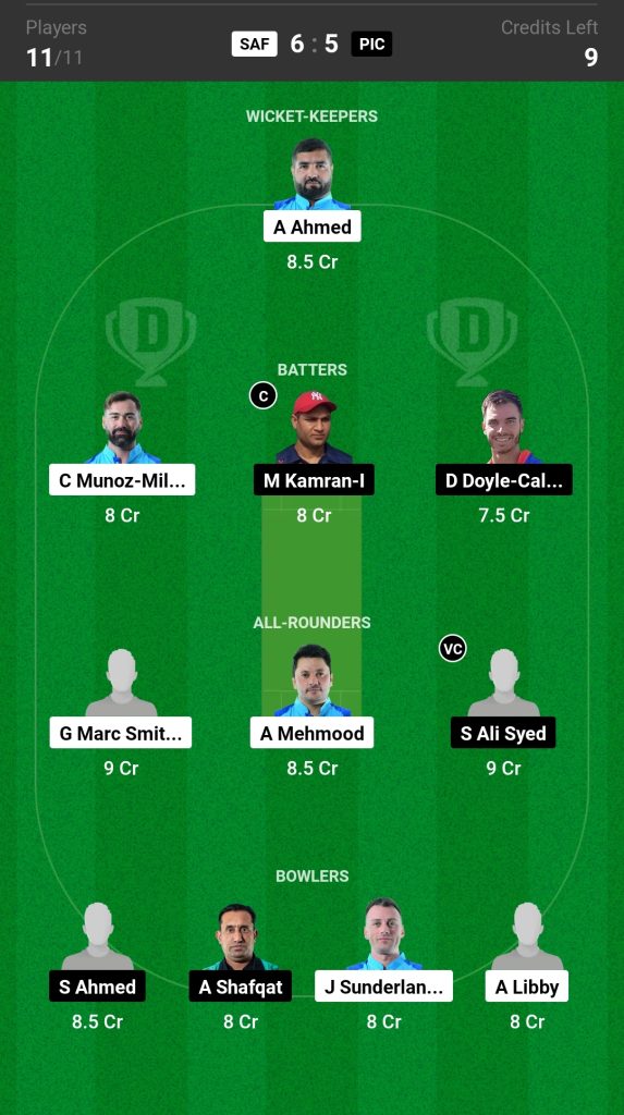 SAF vs PIC Dream11 Prediction Today's Match Team 2

