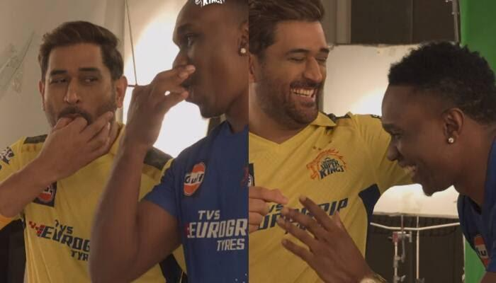 MS Dhoni and Bravo had loads of fun trying to whistle during a promotional shoot.