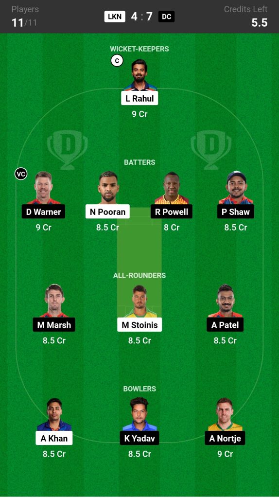 LSG vs DC Match 3, IPL 2023 Dream11 Prediction Today's Match Team 2

