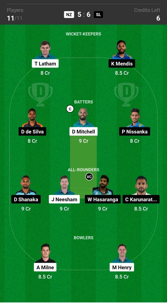 NZ vs SL Dream11 Prediction Today's Match Team 1

