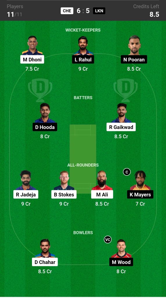 CHE vs LKN, Match 6, IPL 2023 Dream11 Prediction Today's Match Team 2

