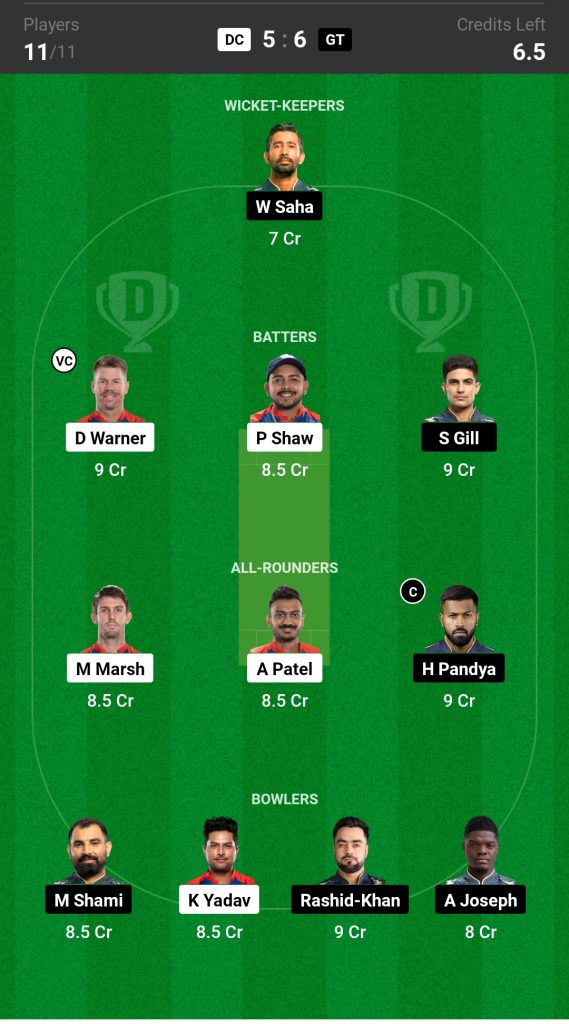 DC vs GT, Match 7, IPL 2023 Dream11 Prediction Today's Match Team 2

