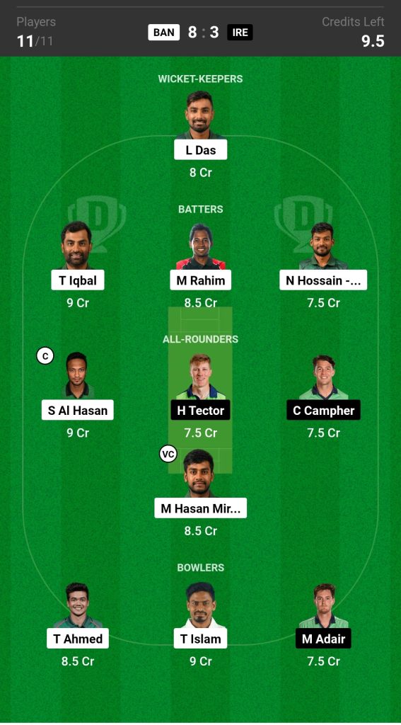 BAN vs IRE Dream11 Prediction Today's Match Team 2

