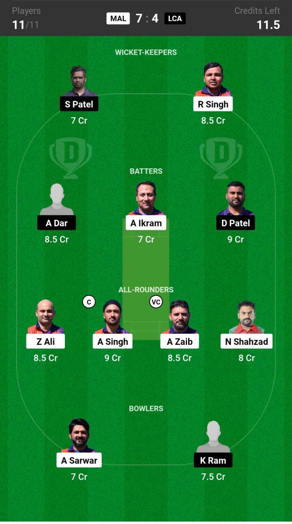 MAL vs LCA Dream11 Prediction Today's Match Team 1

