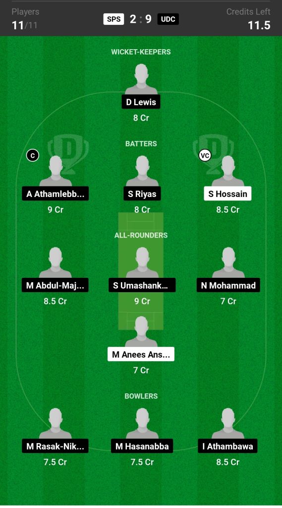 SPS vs UDC Dream11 Prediction Today Match Team 1

