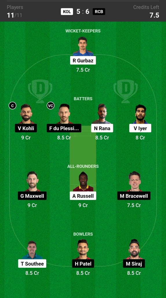 Kolkata Knight Riders vs Royal Challengers Bangalore Dream11 Prediction Today Match IPL 2023, KKR vs RCB Dream11 Team, Playing 11, Pitch Report and More