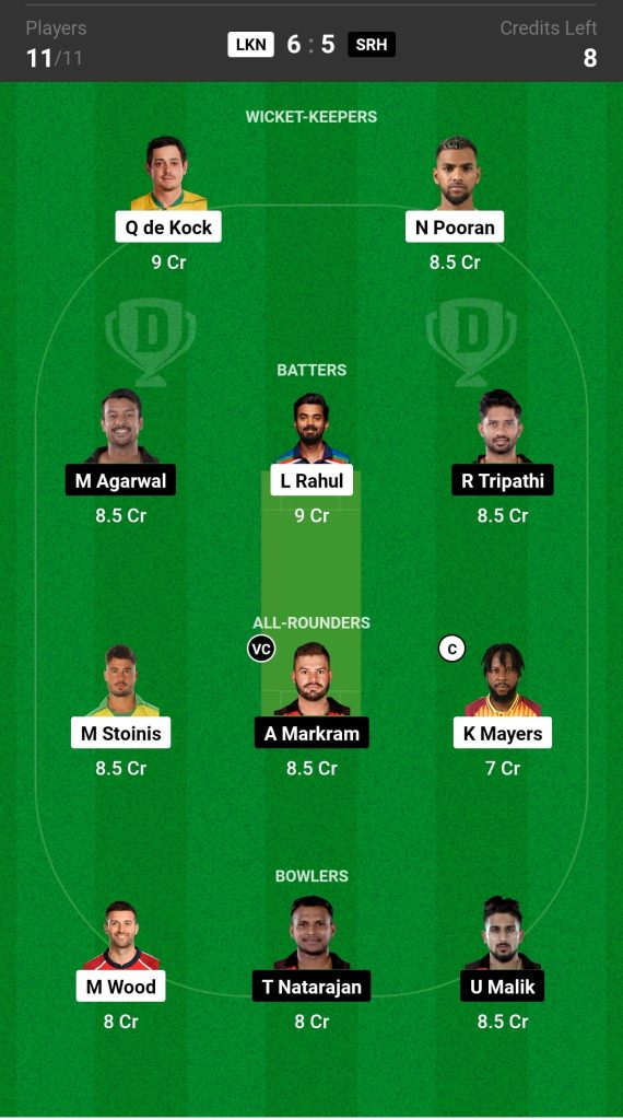 LSG vs SRH Dream11 Prediction Today Match 

