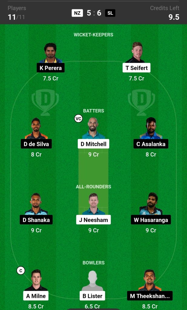 NZ vs SL Dream11 Prediction Today's Match Team 1

