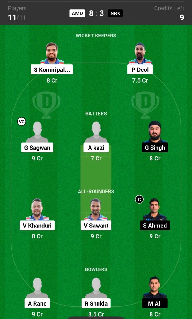 AMD vs NRK Dream11 Prediction Today's Match Team 1

