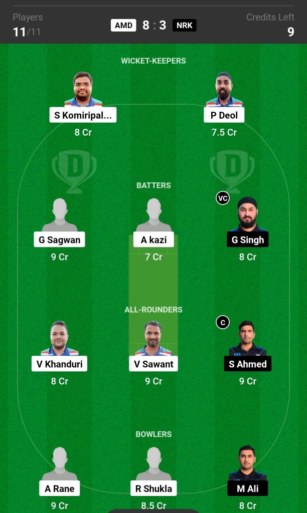 AMD vs NRK Dream11 Prediction Today's Match Team 2

