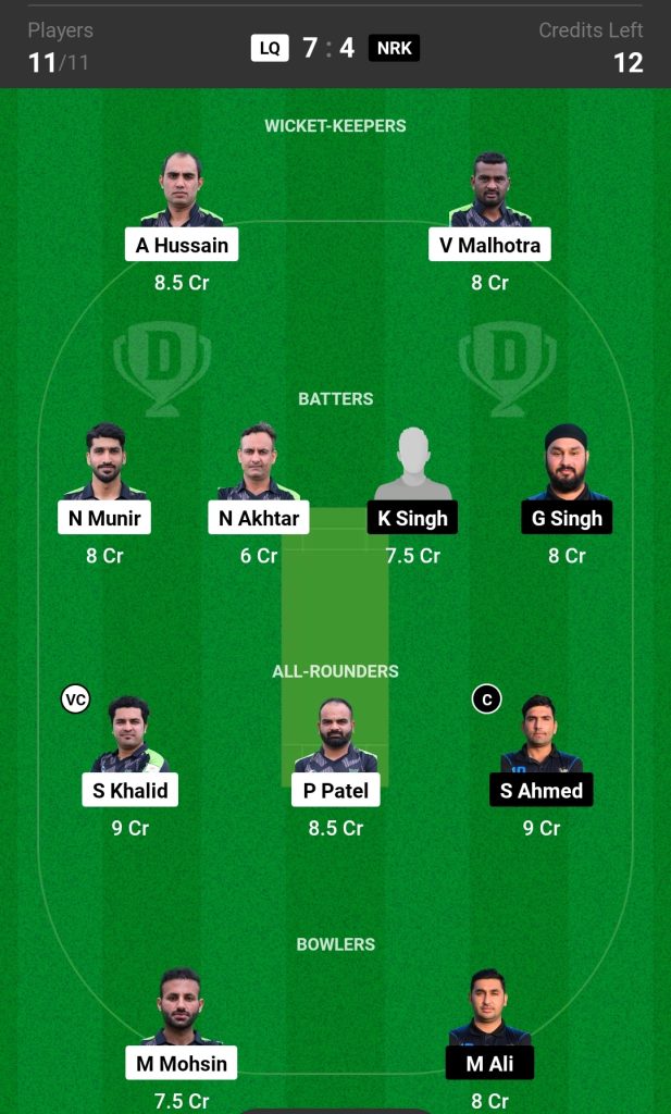 LQ vs NRK Dream11 Prediction Today's Match Team 2

