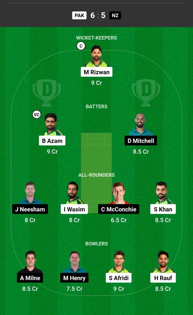 PAK vs NZ Dream11 Prediction Today's Match Team 1

