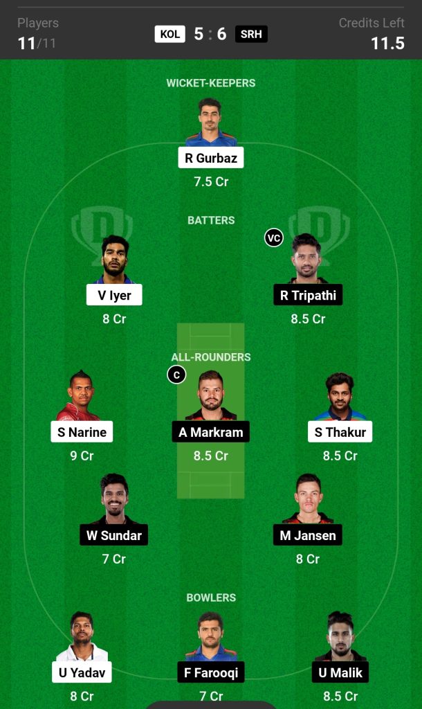 KOL vs SRH Dream11 Prediction Today Match IPL 2023, KKR vs SRH Dream11 Team, Playing 11, Pitch Report and More