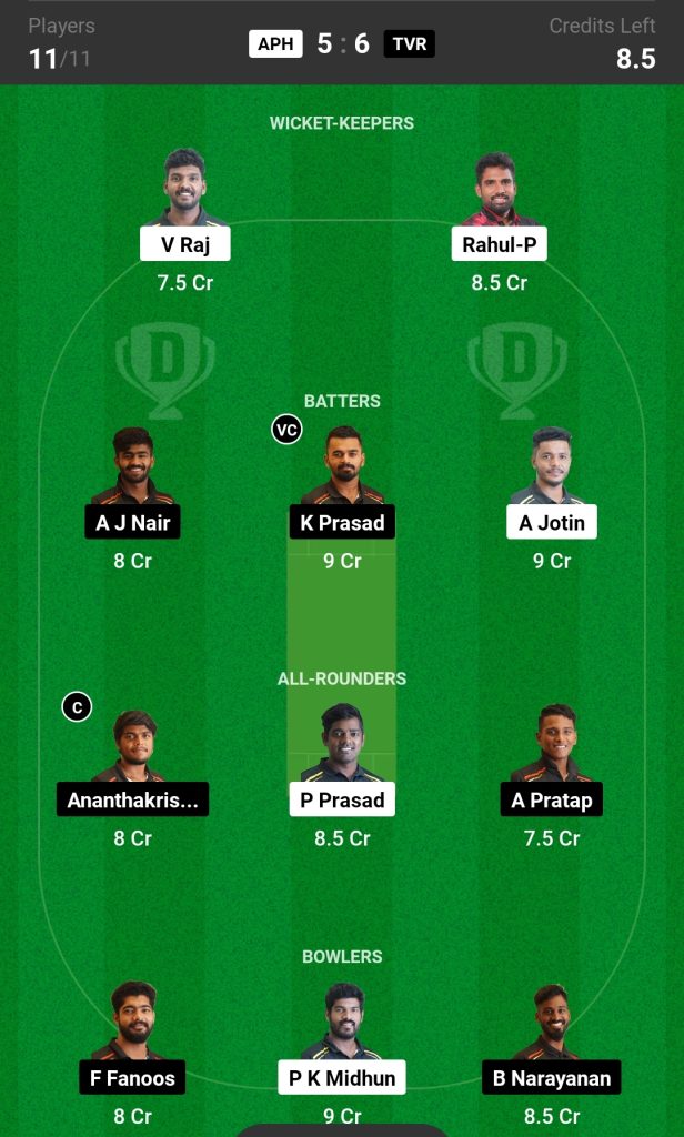 APH vs TVR Dream11 Prediction Today's Match Team 1

