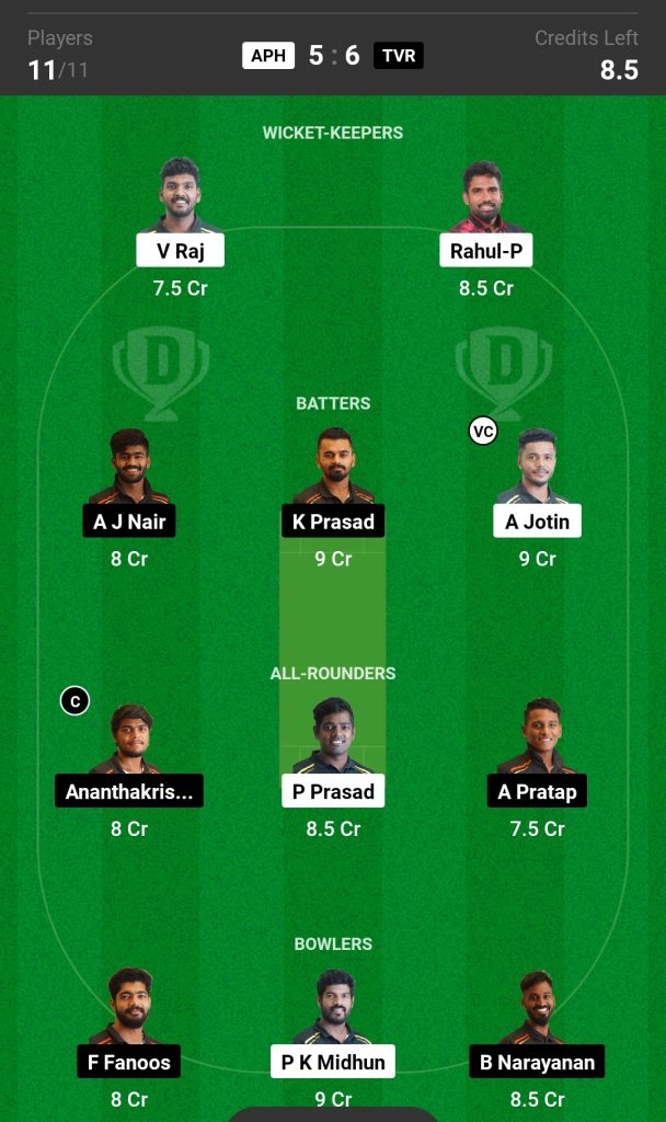 APH vs TVR Dream11 Prediction Today's Match Team 2

