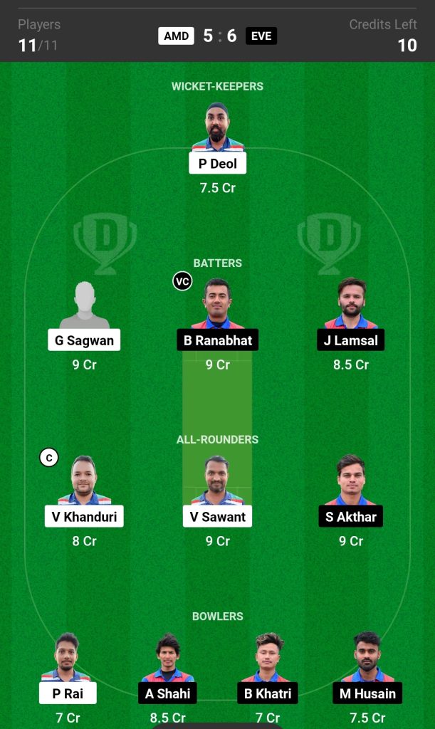 AMD vs EVE Dream11 Prediction Today's Match Team 1

