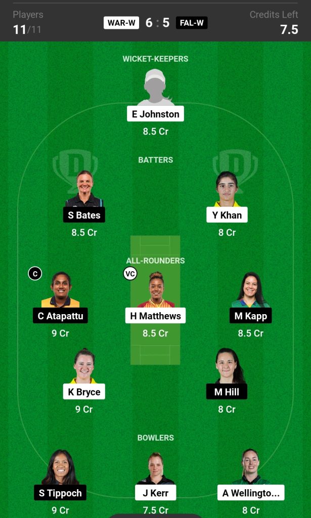 WAR-W vs FAL-W Dream11 Prediction Today's Match Team 2