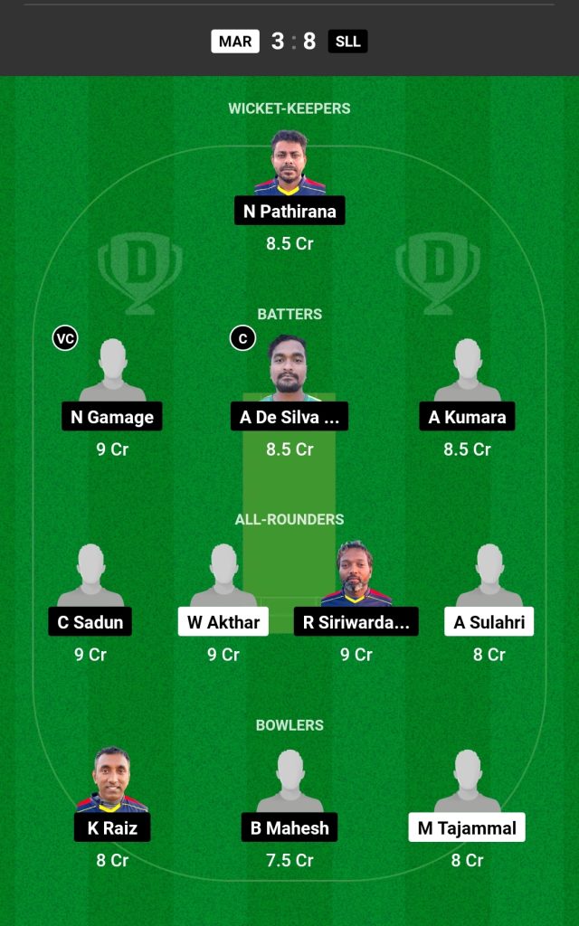 MAR vs SLL Dream11 Prediction Today's Match Team 1

