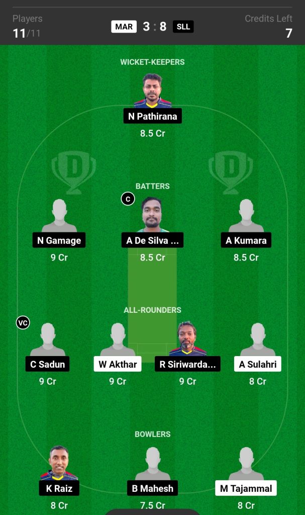 MAR vs SLL Dream11 Prediction Today's Match Team 2

