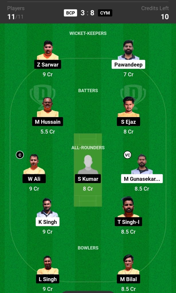 BCP vs CYM Dream11 Prediction Today's Match Team 2

