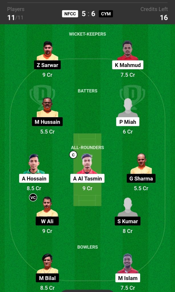 NFCC vs CYM Dream11 Prediction Today's Match Team 2