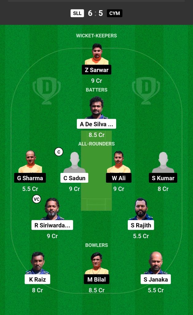 SLL vs CYM Dream11 Prediction Today's Match Team 1