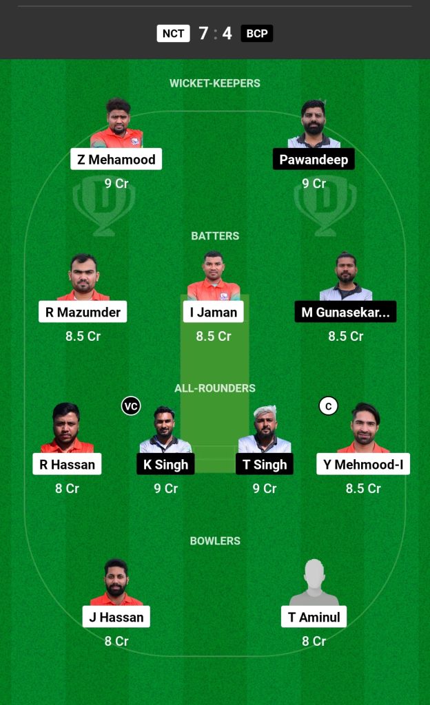 NCT vs BCP Dream11 Prediction Today's Match Team 1

