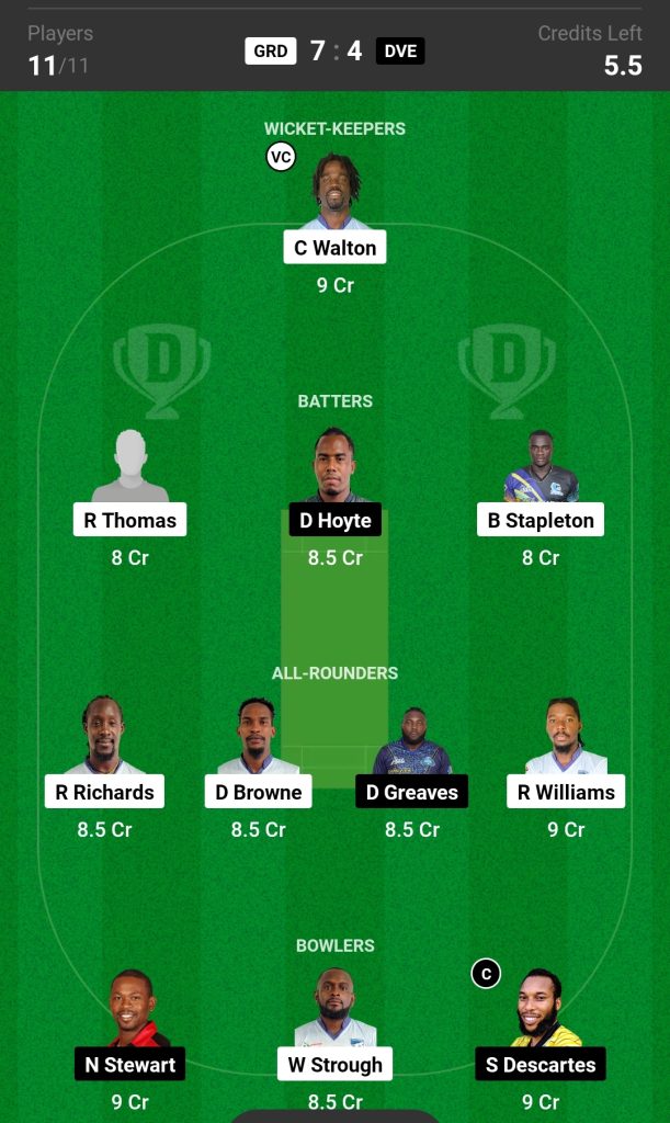 GRD vs DVE Dream11 Prediction Today's Match Team 2

