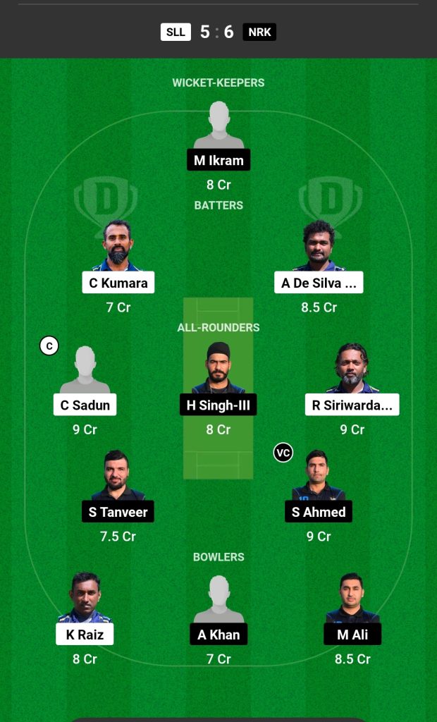 SLL vs NRK Dream11 Prediction Today's Match Team 1