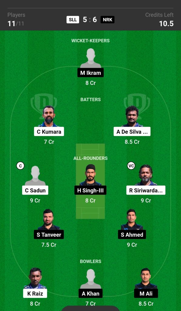 SLL vs NRK Dream11 Prediction Today's Match Team 2