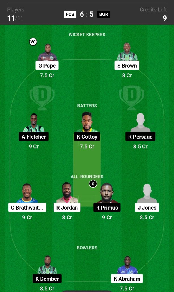 FCS vs BGR Dream11 Prediction Today's Match Team 2