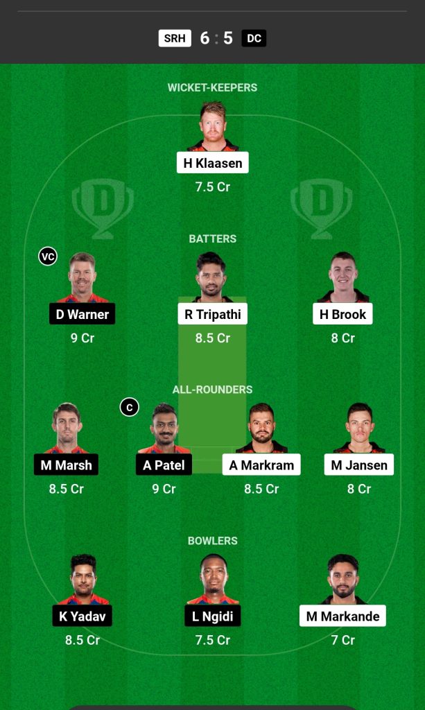 SRH vs DC Dream11 Prediction Today Match 