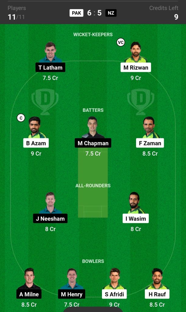 PAK vs NZ Dream11 Prediction Team Today Match

