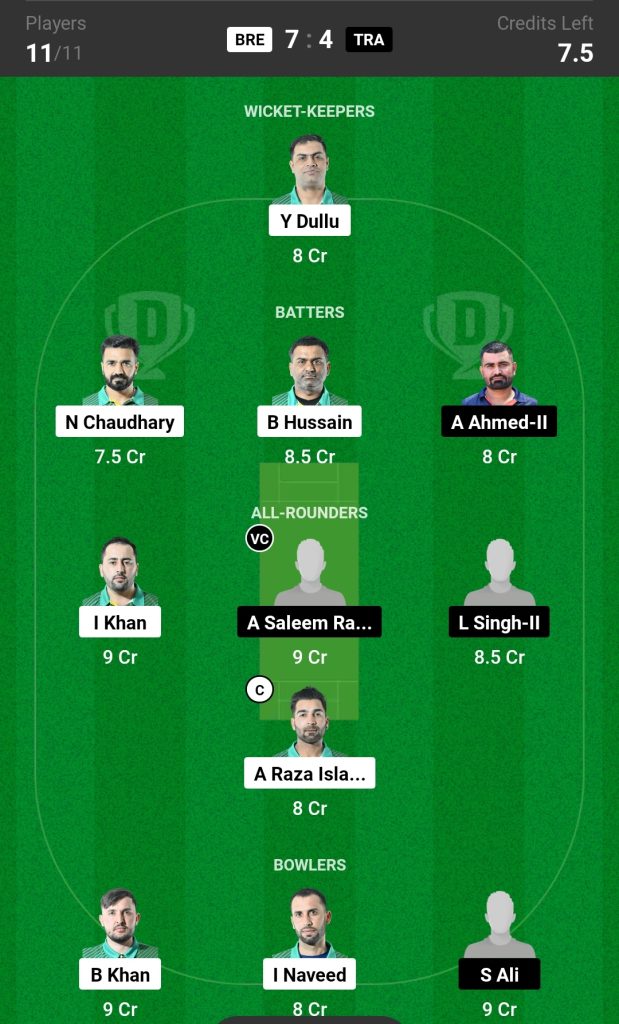 BRE vs TRA Dream11 Prediction Today's Match Team 1

