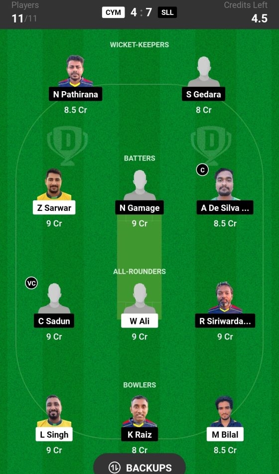 CYM vs SLL Dream11 Prediction Today's Match Team 2

