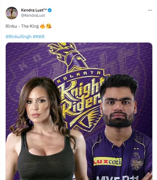 IPL 2023: Former Adult Actress Kendra Lust Impressed With Rinku Singh, Shares Edited Image