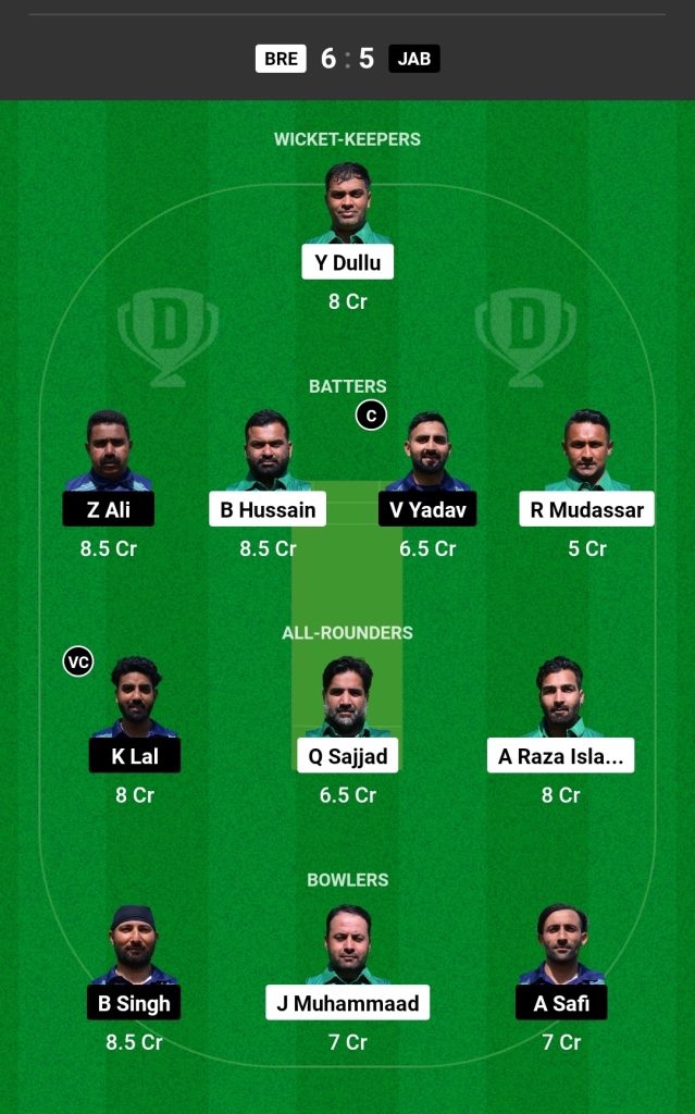 BRE vs JAB Dream11 Prediction Today's Match Team 1