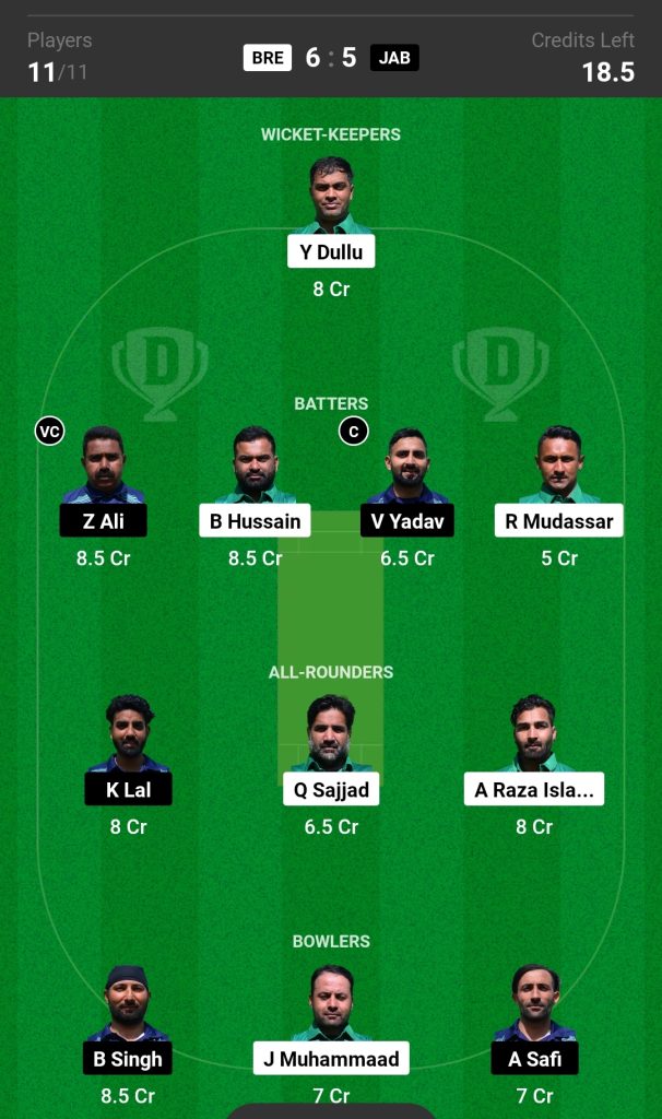 BRE vs JAB Dream11 Prediction Today's Match Team 2