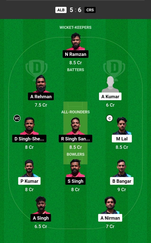 ALB vs CRS Dream11 Prediction Today's Match Team 1