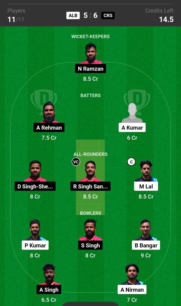 ALB vs CRS Dream11 Prediction Today's Match Team 2