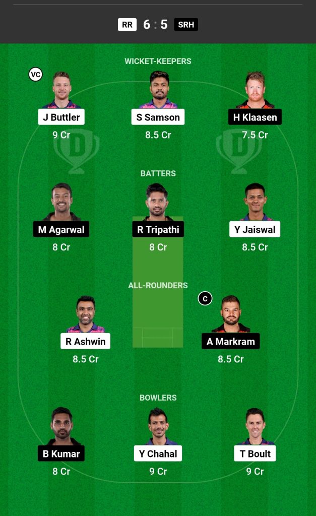 RR vs SRH Dream11 Prediction Today Match 