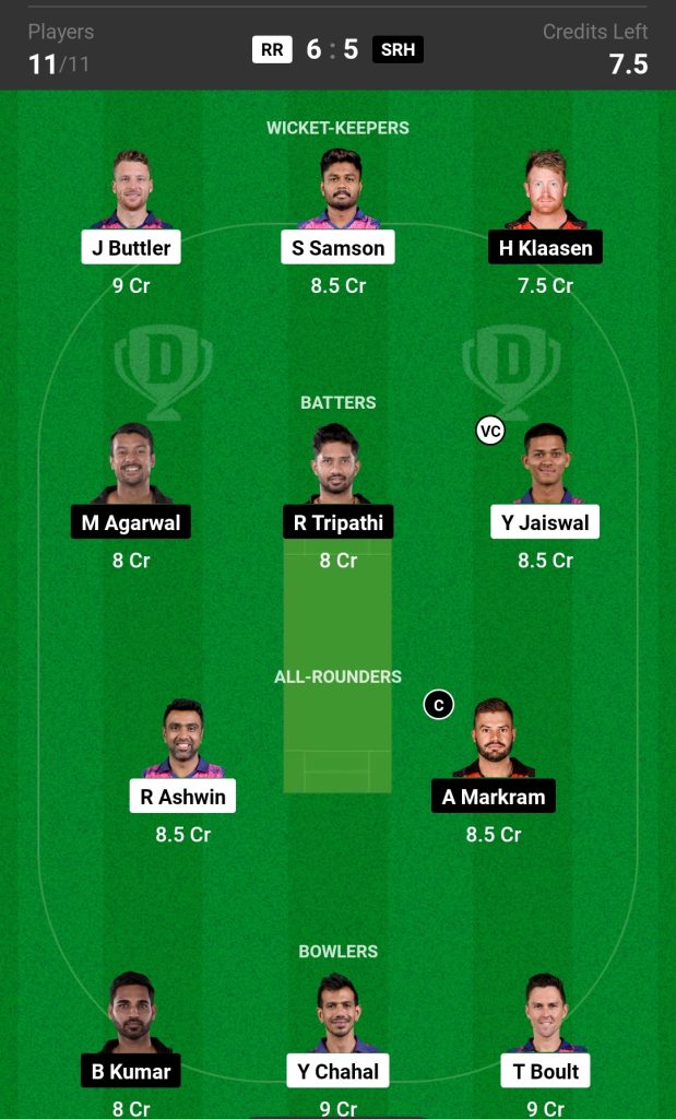 RR vs SRH Dream11 Prediction Today Match 